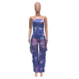 Sexy Print Mesh See-through Splicing Sleeveless Jumpsuit BN-9270