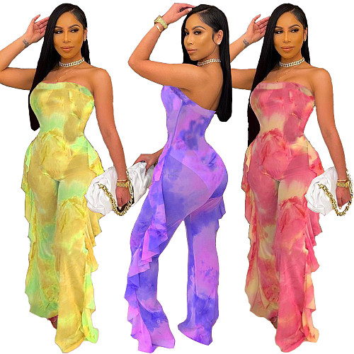 Sexy Print Mesh See-through Splicing Sleeveless Jumpsuit BN-9270