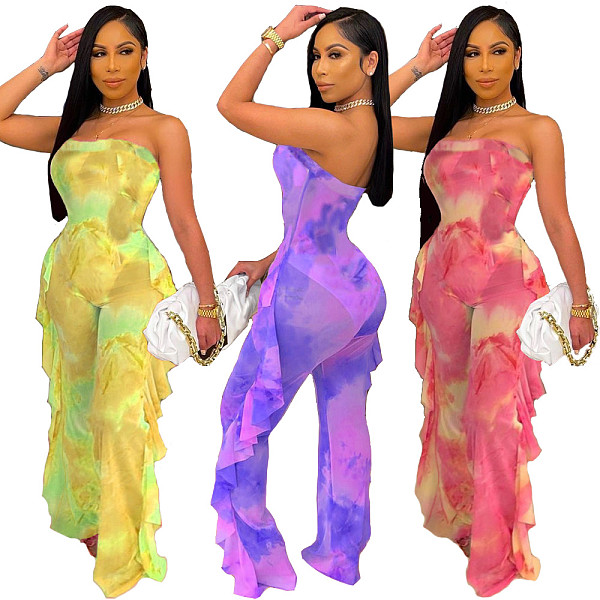 Sexy Print Mesh See-through Splicing Sleeveless Jumpsuit BN-9270