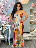Hot Style Elastic Striped Sleeveless Strapless V-neck Jumpsuit XY-9086