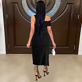 Sexy Solid Color Irregular Off Shoulder Slit Lace-up Club Dress FSX-118