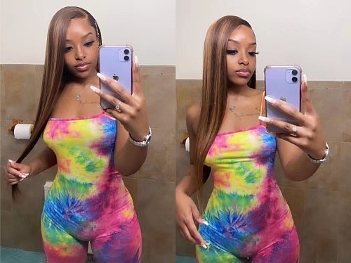 Summer Tie Dye Print Sleeveless Sexy Halter Bodycon Rompers QZX-6203