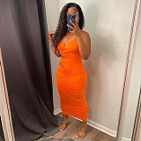 Sexy Women Solid Color Sleeveless Hollow Out Long Dresses GLS-8148