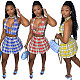 Elegant Plaid Print Crop Top Pleated Skirt Club Wear Two-Piece Set NIYA-8053