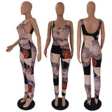 Money Dollar Print Bodysuits Pencil Pants 2 Piece Club Outfits DY-6650