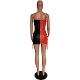 Sexy Eyelet Lace-up Spliced PU Bodycon Strapless Club Dress HMS-5451