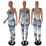Money Dollar Print Bodysuits Pencil Pants 2 Piece Club Outfits DY-6650