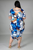 Plus Size Tie-dye Print V Neck Loose-fitting Short Sleeve Romper DY-6996