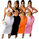 Women Sexy Solid Color Crop Top Long Skirts Two Piece Set CN-0105