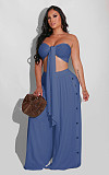 Solid Color Wrapped Chest Top Wide-leg Pants Two Piece Outfits FSX-96