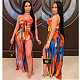 Sexy Print Strapless Crop Top High Slit Pants Two Piece Outfits DY-6649