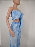 Summer Tie Dye Print Crop Tops High Waist Pants 2 Piece Outfits NK-8599
