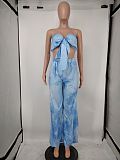 Summer Tie Dye Print Crop Tops High Waist Pants 2 Piece Outfits NK-8599