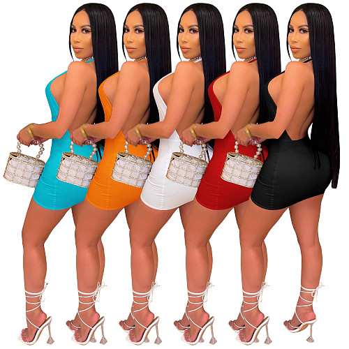 Sexy Solid Color Cut Out Sleeveless Drawstring Bodycon Dress MA-425
