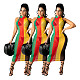 Sexy Mesh Print Color Striped Sleeveless Bodycon Midi Dress DY-6994