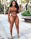 Sexy See-through Mesh Zebra Striped Long Sleeve Jumpsuit DM-8094