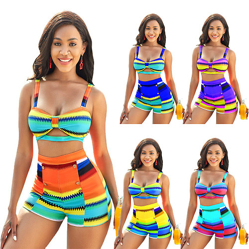 Fashion Women Swimsuit Bra Tops Shorts Two Pieces Bikini Sets BN-9276