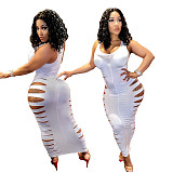 Women's Casual Ripped Hole Solid Color Bodycon Sleeveless Dress BN-9271