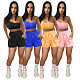 Solid One Shoulder Sleeveless Crop Top Shorts Two Piece Set NM-8358