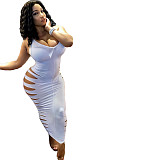 Women's Casual Ripped Hole Solid Color Bodycon Sleeveless Dress BN-9271