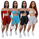 Hot Sales Off Shoulder Long Sleeve Crop Top Biker Shorts 2 Pieces LX-6891