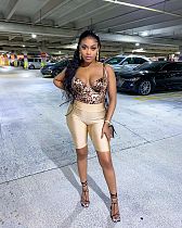 Sexy Leopard-print Halter Tops Bodycon Shorts Two Piece Set MOF-6618