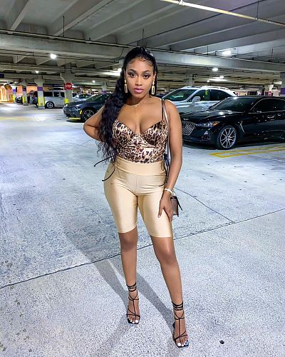 Sexy Leopard-print Halter Tops Bodycon Shorts Two Piece Set MOF-6618