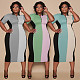 Fashion Spliced Color Short-sleeved Turn-down Collar Midi Dress LP-6287