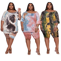 Tie-dye Summer Short Sleeve T-shirt Shorts Women 2 Piece Set BER-8065