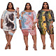 Tie-dye Summer Short Sleeve T-shirt Shorts Women 2 Piece Set BER-8065
