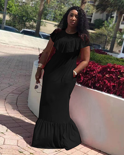 Women Casual Solid Colors Beach Short Sleeve Fishtail Dress WA-7179