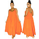Summer Womens Solid Color Low Neck Long Loose Halter Dresses LS-0346