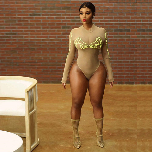 High Stretch Mesh See-through Embroidery One Piece Swimsuit BN-9275
