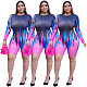 Plus Size Women Print Long Sleeve Fitness Bodycon Rompers JH-239