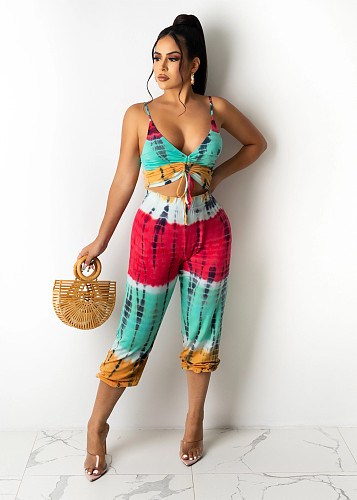 Sexy Womens Halter Printed Crop Top Long Pants 2 Piece Suits SHD-9512