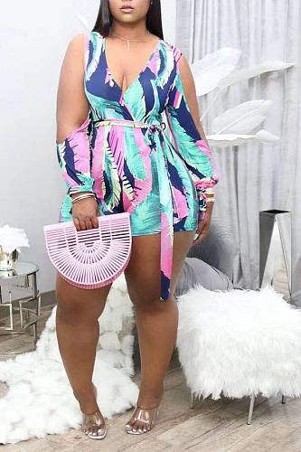 Fashion Off Shoulder Long Sleeve Deep V Neck Loose Rompers TB-5262