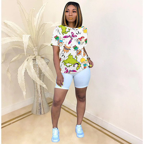Fashion Cartoon Printing Short Sleeve Round Neck T-Shirts SHD-9232