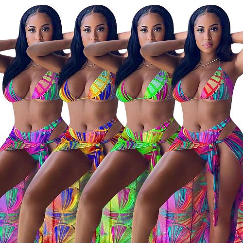 Summer Beach Wear Women Bikini With Skirt Three Piece Set MEM-8350