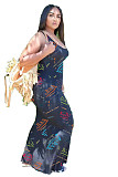New Fashion Women Letter Print Sleeveless Round Neck Long Dress XY-9095