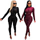 Sexy Long Sleeve See-through Zipper High Neck Bodycon Jumpsuit SFY-213