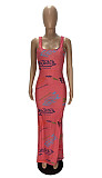 New Fashion Women Letter Print Sleeveless Round Neck Long Dress XY-9095