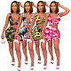 Camouflage Printed Sleeveless Bandage Crop Top Shorts 2 Piece Set YUM-9070