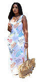 New Fashion Women Letter Print Sleeveless Round Neck Long Dress XY-9095