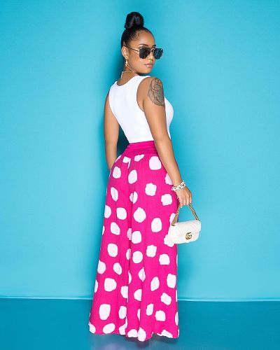 Women Casual High Waist Loose-Fitting Print Wide Leg Pants SD-3109