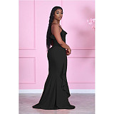 Elegant Solid-color Sleeveless Falbala Spaghetti Straps Dress CN-0112
