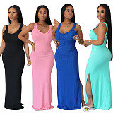 Simple Pure Color Sleeveless Skinny Sheah Women Long Dress HMS-5458