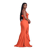 Elegant Solid-color Sleeveless Falbala Spaghetti Straps Dress CN-0112