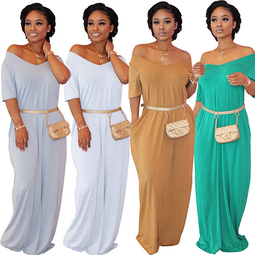 High Quality Pure Color Loose Floor-length Maxi Dress SFY-114