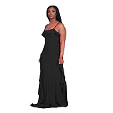 Elegant Solid-color Sleeveless Falbala Spaghetti Straps Dress CN-0112