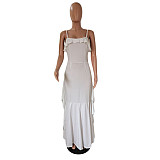 Elegant Solid-color Sleeveless Falbala Spaghetti Straps Dress CN-0112